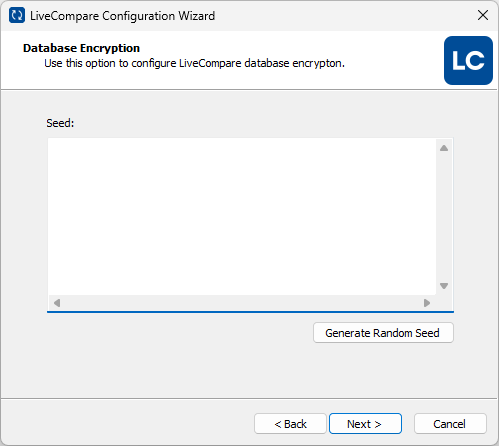 Database Encryption (Seed) screen.