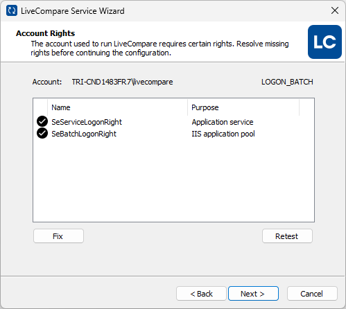 Account Rights screen.