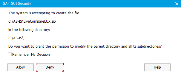 SAP GUI Security dialog.