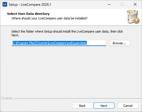 Select User Data directory screen.
