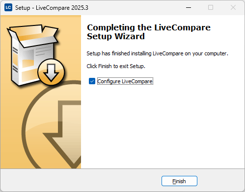 Completing the LiveCompare Setup Wizard screen.
