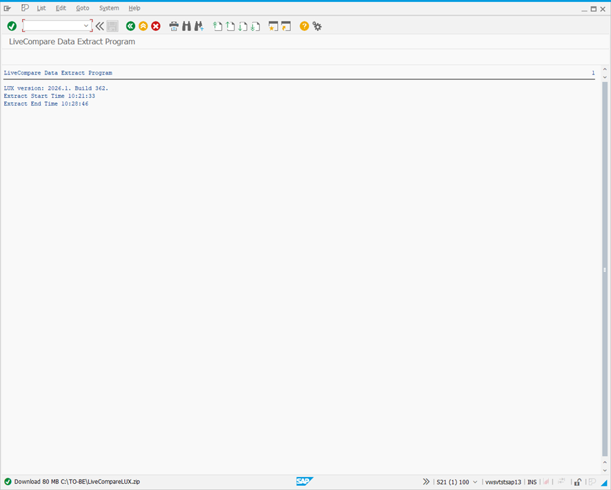 LiveCompare Data Extract Program screen.