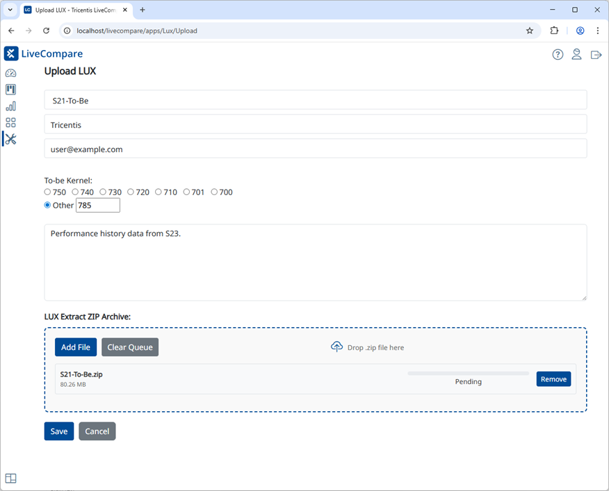 Upload screen.
