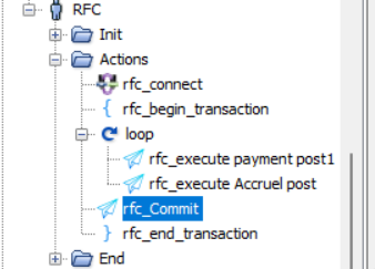 Screenshot showing a User Path with the rfc_connect, rfc_begin_transaction, rfc_execute, rfc_Commit, and rfc_end_transaction actions