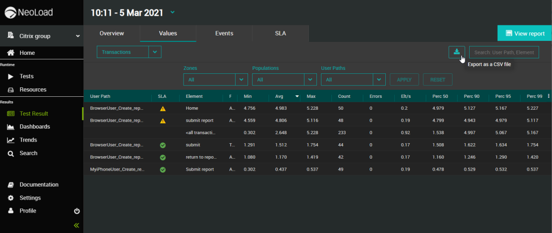 ExportTestResultValues-CSV