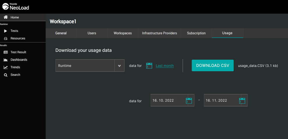 Admin settings: Usage