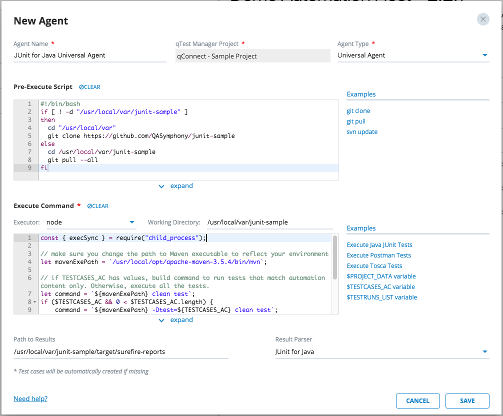 Integrate JUnit for Java with Universal Agent