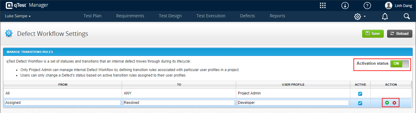Defect Workflow Settings