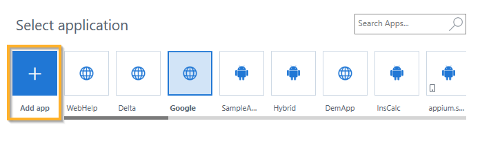 Wählen Sie den Applikationsbereich in Mobile Scan mit der Schaltfläche „Add App“ aus.