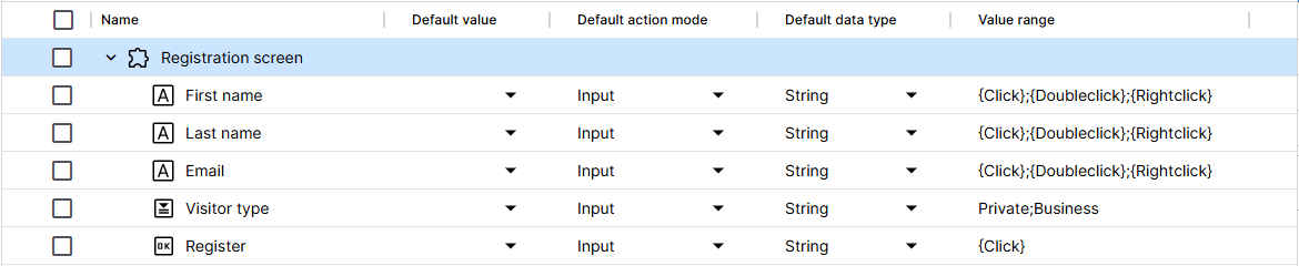 Details view of module 'Registration' screen
