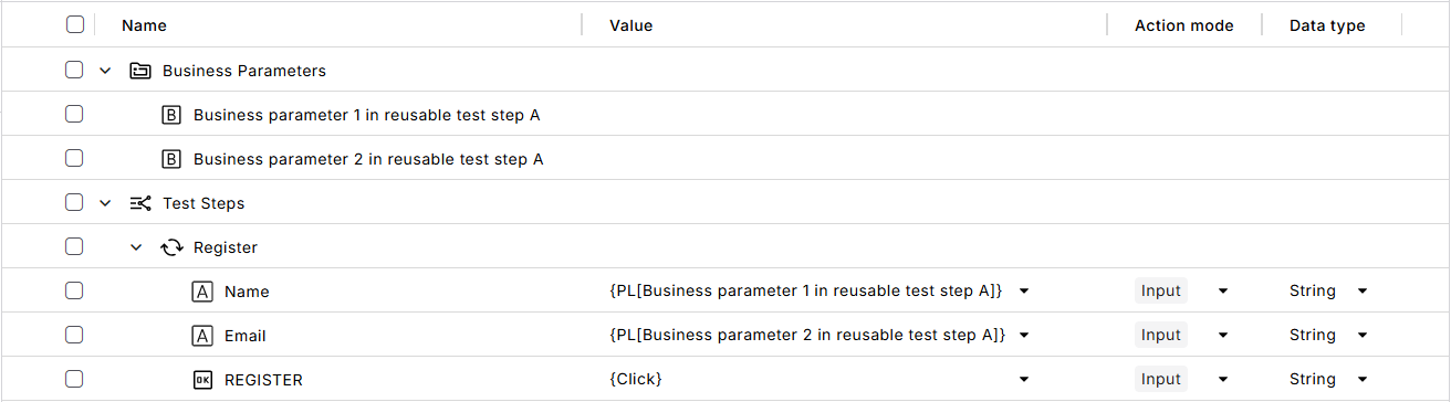 Reusable test step with two business parameters