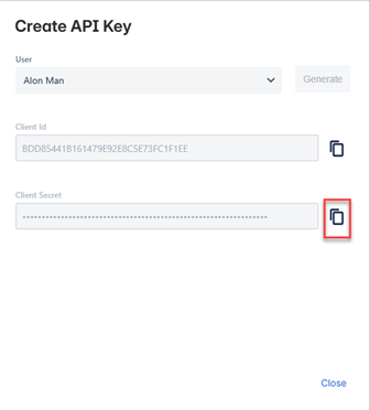 Copy API key secret
